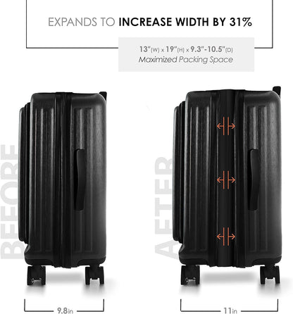 22 Inch Carry On Luggage 22x14x9 Airline Approved, Carry On Suitcase with Wheels, Hard-shell Carry-on Luggage, Durable Luggage Carry-On, Black Small Suitcase with Cosmetic Case