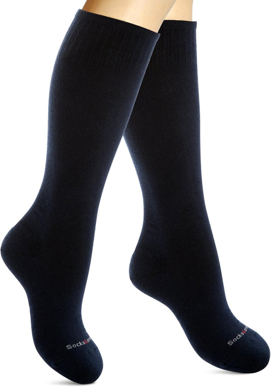 Cotton Compression Socks for Women & Men. 15-20 mmHg Support Knee-High Navy Blue S/M