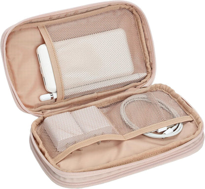 NISHEL Travel Cord Organizer Case, Double Layers Tech Electronic Bag, Essentials for Charger, Cable, Phone, Flash drive, Pink