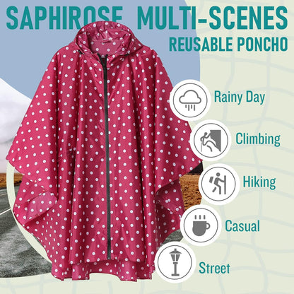 SaphiRose Unisex Rain Poncho Raincoat Hooded for Adults Women with Pockets