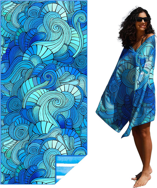 Microfiber Thin Lightweight Flat Beach Towel Sand Free Quick Dry Absorbent Compact Towels for Swimming Pool Camping Beach Accessories Large Easy Pack Travel Things for Vacation Essentials Adult Gift