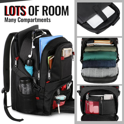 YOREPEK Travel Backpack, 15.6 Inch Laptop Backpacks for Men Women, Water Resistant College Backpack Airline Approved Business Work Bag with USB Charging Port Fits 15.6 Inch Computers, Black