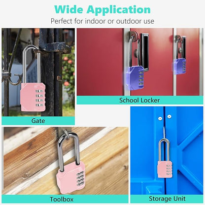 CL21RQ 2.6 Inch Long Shackle Combination Lock, 4 Digit Combination Padlock Set Your own Combination for Gym Locker Lock, School, Gates, Doors, Toolbox, Hasps and Storage (Rose Quartz (L) *1)