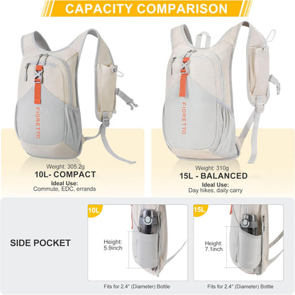 FIORETTO 10L Hiking Backpack for Women Men Mini Packable Backpack Lightweight Small Daypack for Camping Travel Outdoor, Beige