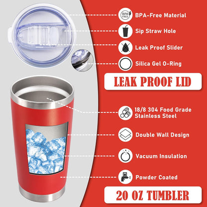 20 oz Tumbler Coffee Tavel Tumblers Bulk with Lid Stainless Steel Double Wall Vacuum Insulated Mug Powder Coated Cups fit Car Cupholder for Hot and Cold - Red, 8Pack