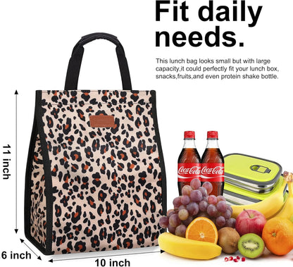 Lunch Bags for Women Insulated Reusable Lunch Tote with Internal Pocket, Lunch Tote bag for Work (Leopard)