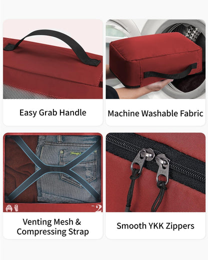 ECOHUB 7 Set Packing Cubes Tear-Resistant Luggage Packing Organizers with Number Icon for Travel Accessories Luggage Suitcase Machine Washable Packing Cubes (Red)