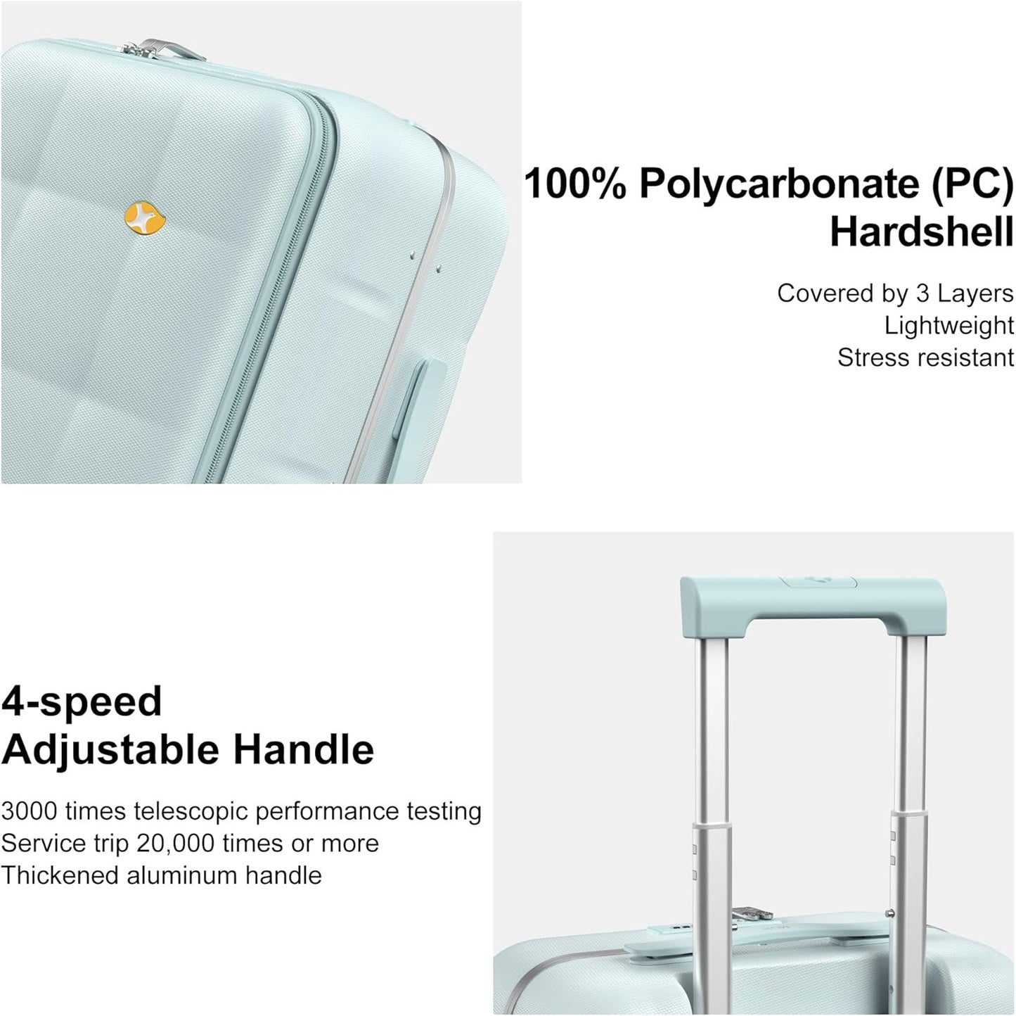 MGB 20 Inch Top Open Carry On Luggage 22x14x9 Airline Approved, Hard Shell Carry On Suitcase with Spinner Wheels, Travel Small Luggage Built-in TSA Lock for Women Men Gifts (Aquamarine)