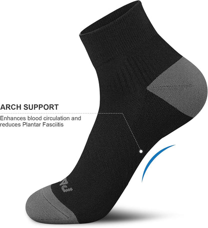 PAPLUS Ankle Compression Socks for Women 6 Pairs, Running Athletic Socks with Arch Support，Plantar Fasciitis Socks