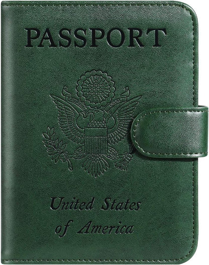 Passport Holder Cover Wallet RFID Blocking Leather Card Case Travel Accessories for Women Men (Atrovirens)