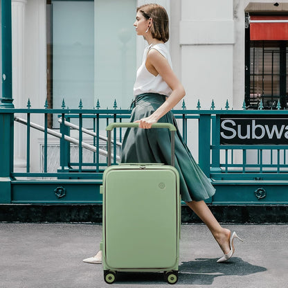 mixi Checked Luggage Wide Handle Luxury Design Rolling Travel Suitcase PC Hardside with Aluminum Frame Hollow Spinner Wheels, with Cover, 24 inch, Avocado Green