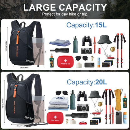20L Small Hiking Backpack for Men Women Foldable Packable Back Pack Ultralight Hiking Daypack for Travel Camping Outdoor, Black