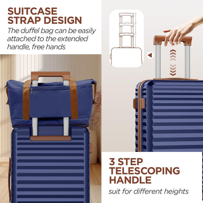 SHOWKOO Luggage Sets 3 Piece Hardside Expandable Suitcase with Double Spinner Wheels Tsa Lock, (Blue, 5 piece set)