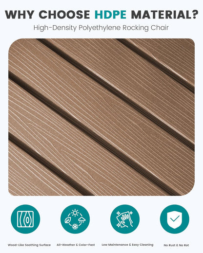 SERWALL Outdoor Rocking Chair Set of 2, HDPE Patio Rocking Chair All-Weather Porch Rocker for Balcony, Yard, Brown