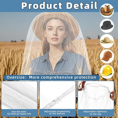 Oversized Mosquito Net 42 x 25 Inches Ultra Large Mosquito Head Net Face Neck Fly Mesh Netting Fits All Hats for Outdoor Camping Hiking Fishing Gardening Safari (White)