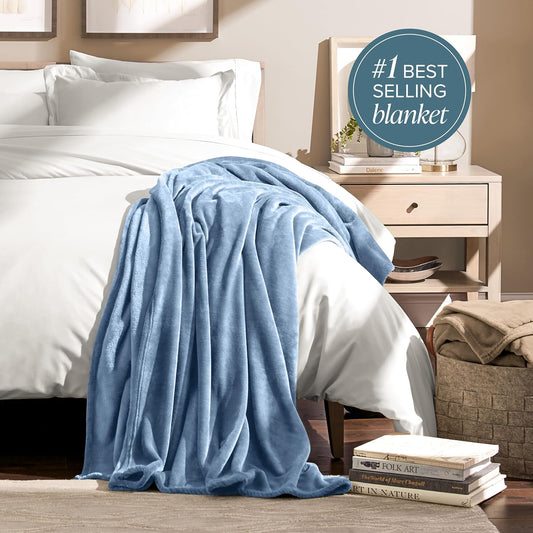 Bare Home Fleece Blanket - Full/Queen - Ultra-Soft Lightweight for Bed, Sofa, and Couch - Luxury Microplush - Cozy Warm Blanket (Full/Queen, Coronet Blue)