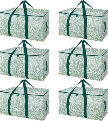 BALEINE 6-Pack Oversized Moving Bags with Reinforced Handles, Heavy-Duty Storage Tote for Clothes, Moving Supplies (Antique Folidage, 6-Pack)