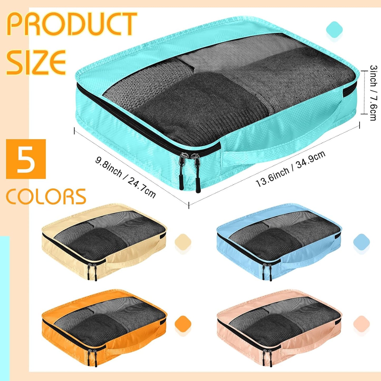 5 Pcs Packing Cubes for Suitcase Large Travel Cubes Carry on Luggage Organizer Bags for Clothes Accessories(S,Pastel)