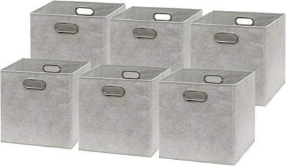 SIMPLE HOUSEWARE 11-Inch Collapsible Fabric Cube Storage Bin with Handles, Printed Design, 6 Pack, Gray