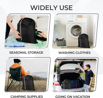Laundry Bag with Locking Closure Drawstring – Extra Large Heavy Duty 100% Nylon, Large & Foldable Clothes Sack – Lightweight Dirty Laundry Organizer for Travel, Dorm, Gym – L 40" x H 50" (BLACK)