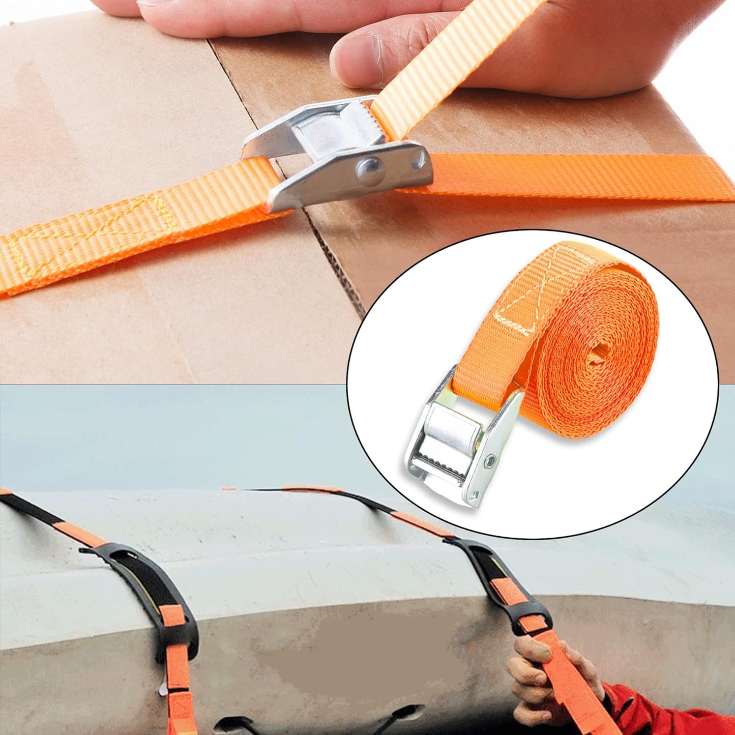 Cartman 1" x 12'Lashing Straps Cargo Tie-Down Strap Up to 600lbs, 10pk in Carry Bag, Orange