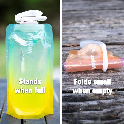 Vapur Collapsible Water Bottle With Carabiner, Compact Bottle Folds Flat For Hydration On The Go, Ideal for Traveling, Hiking or Camping, 16 Ounce, Mojave, Pack of 1