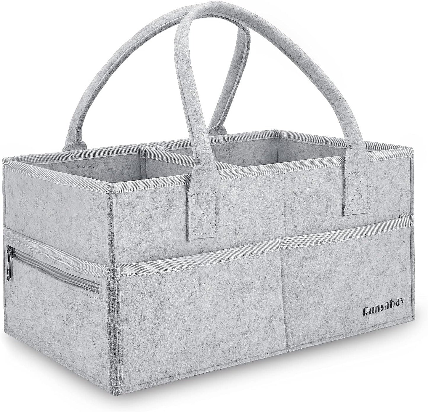 Runsabay. Nursery Basket-Baby Diaper Caddy Organizer for Changing Table-Portable Holder Tote Bag-Car Organizer with Removable Divider-Best Shower Gift Basket for Newborns Registry- Grey & Large Size