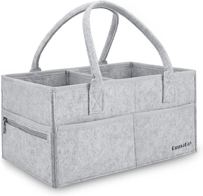 Runsabay. Nursery Basket-Baby Diaper Caddy Organizer for Changing Table-Portable Holder Tote Bag-Car Organizer with Removable Divider-Best Shower Gift Basket for Newborns Registry- Grey & Large Size