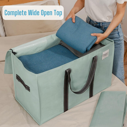 VENO 2 Pack Moving Bags, Heavy Duty, Moving Boxes Alternative, Packing Storage Supplies for Dorm Room Essentials with Zipper for Clothes, Extra Large Totes for Packaging (Shiny Light Green, 2 Pack)