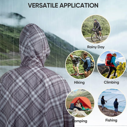 PTEROMY Hooded Rain Poncho for Adult with Pocket, Waterproof Lightweight Unisex Raincoat for Hiking Camping Emergency