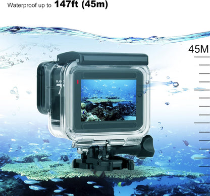 Waterproof Housing Case with Diving Filters for GoPro Hero 5 6 7 Black Hero (2018) Cameras - 45M Underwater Diving Housing Shell with Red/Light Red/Magenta / 5X Close-up Filters