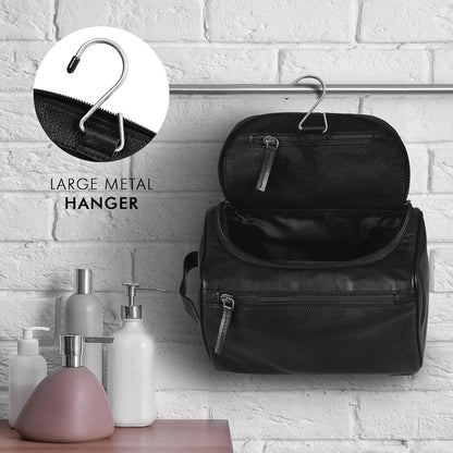 ELIZO Premium REAL Leather Toiletry Bag for Men Dopp Kitt Hanging Mens Toiletry Large TSA Toiletries Bag Shaving Grooming Bag Organizer Black