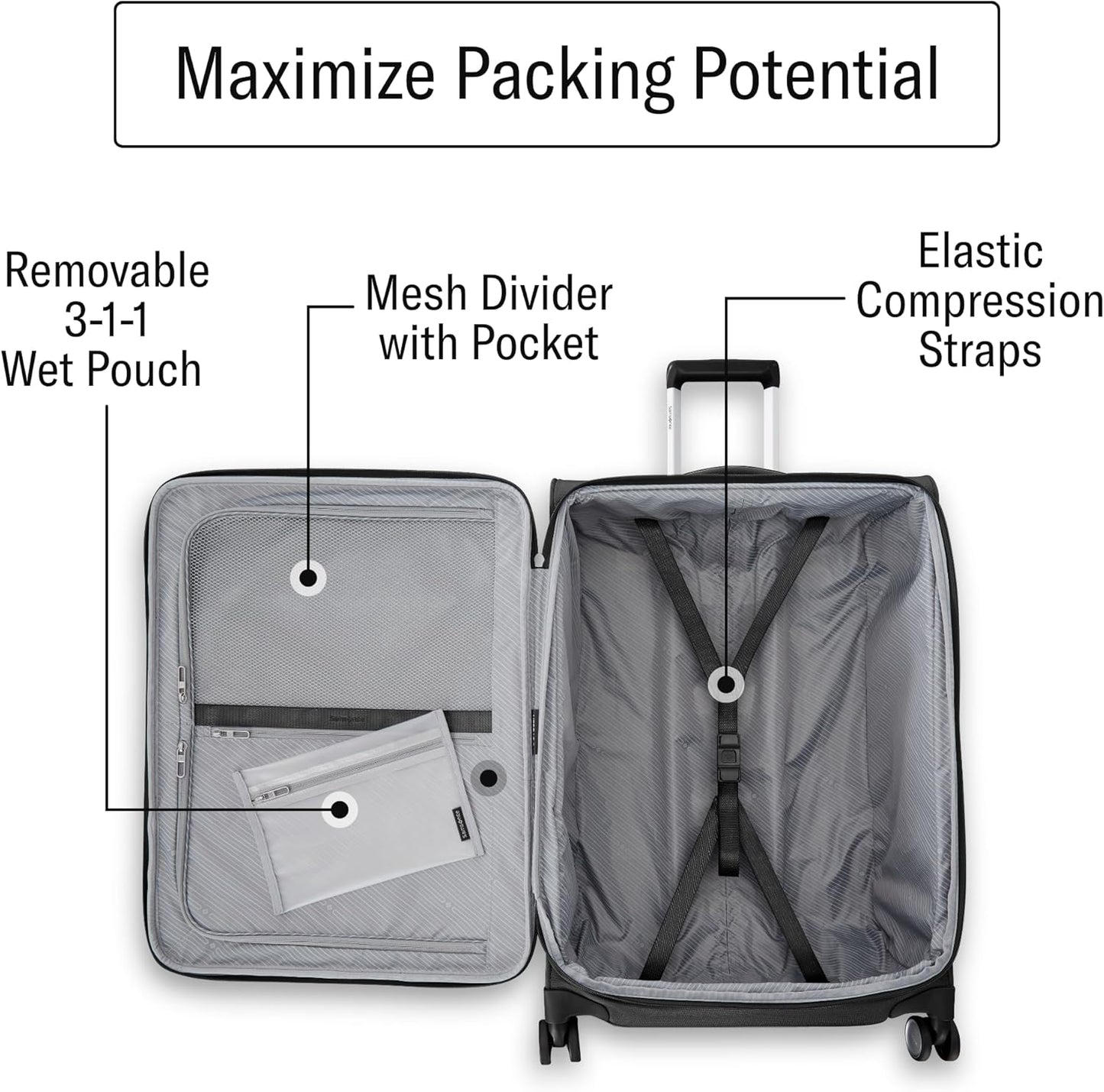 Samsonite UpLIFT Lightweight Large Checked Softside Luggage with Spinner Wheels - Expandable - Airline-Approved, Polyester Soft Suitcase for Ultra Light Travel - Black