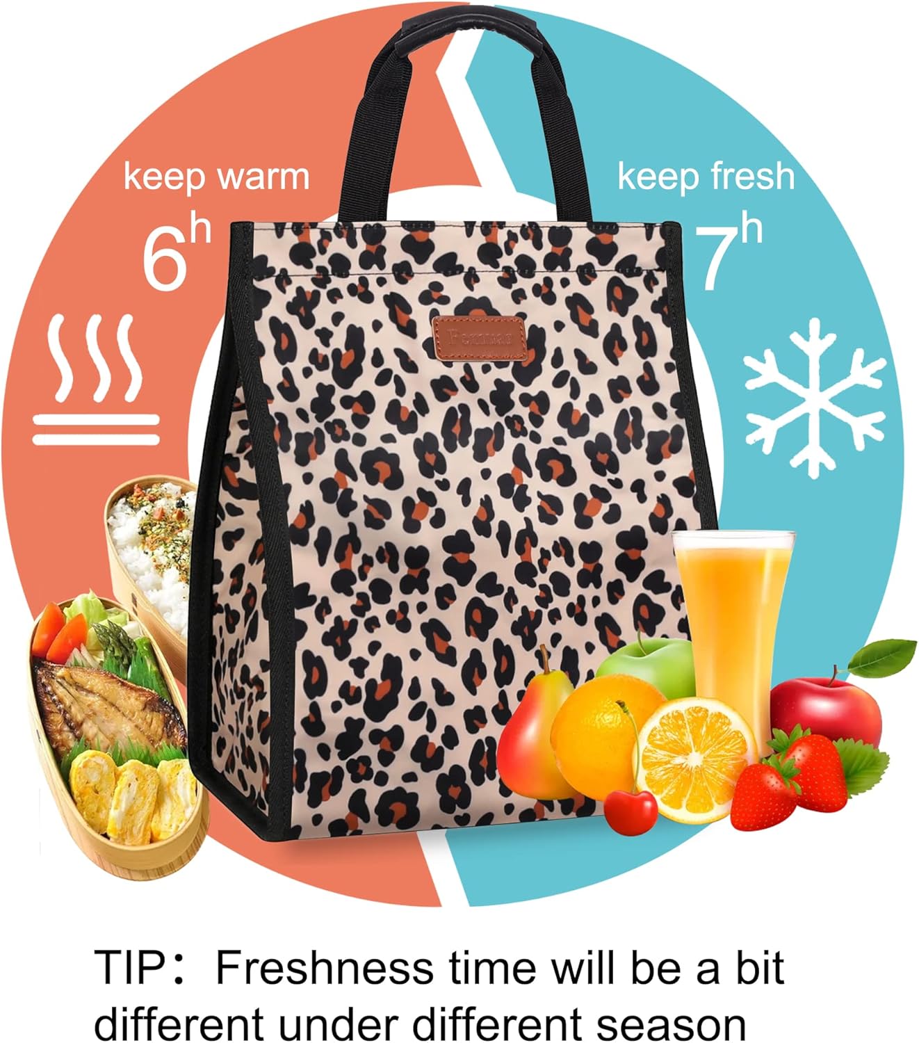 Lunch Bags for Women Insulated Reusable Lunch Tote with Internal Pocket, Lunch Tote bag for Work (Leopard)