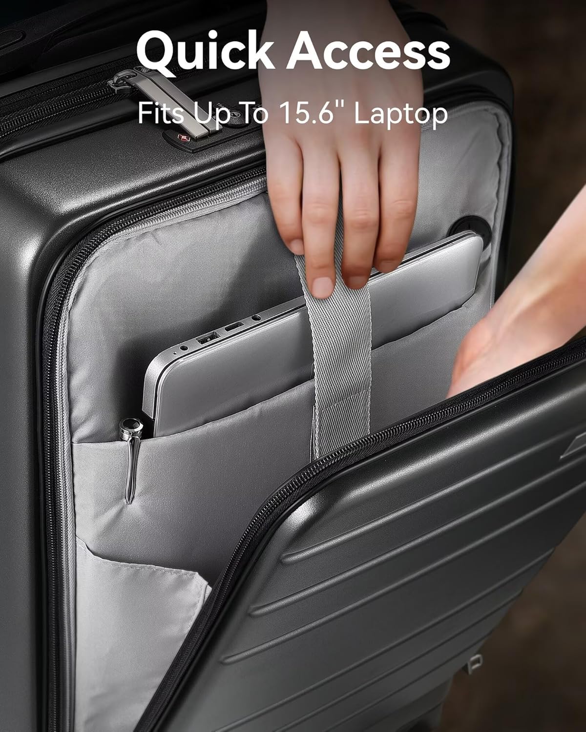 LUGGEX Carry On Luggage 22x14x9 Airline Approved, Polycarbonate Hard Suitcase with Front Pocket (Charcoal Metallic, 20 Inch, 35L)
