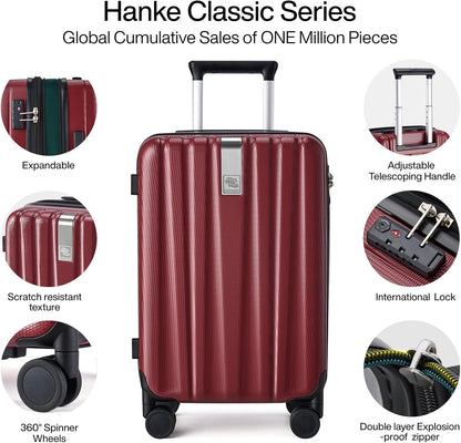 Hanke 29 Inch Expandable Checked Luggage Lightweight PC Hard Shell Luggage Suitcases with Wheels Tsa Luggage Rolling Large Suitcase Travel Luggage Bag for Study Abroad(Burgundy)