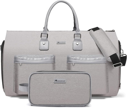 Convertible Garment Bag with Toiletry Bag, Modoker Carry on Garment Duffel Bag for Men Women - 2 in 1 Hanging Suitcase Suit Travel Bags, Light Grey