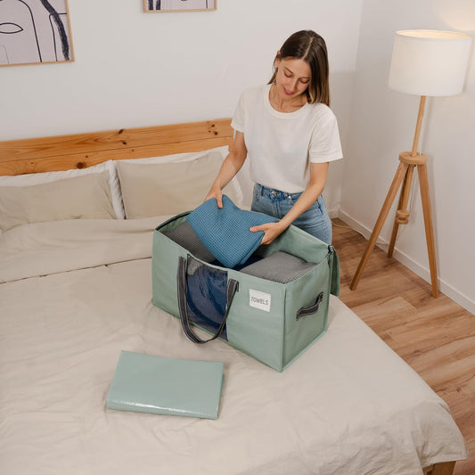 VENO 6 Pack Moving Bags, Comforter and Blanket Storage Bags for Closet, Moving Boxes, Boxes with Lids Alternative, College Dorm Packing Supplies, Foldable Heavy-Duty Tote (Light Green Matte, 6 Pack)