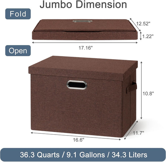 Large 17" 36 Quart Collapsible Stackable Storage Bins with Lids, 3 Packs Dark red Foldable Fabric Closet Storage Boxes with Lids, Heavy-duty Linen Cube Baskets(17x12x11)