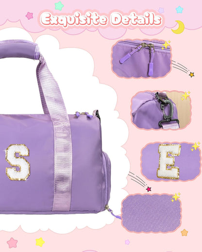Granddaughter Gift from Grandmom-Girl Gym Bag with Shoe Compartment, Kid Personalized Weekender Overnight Bags, Initial Travel Tote with Makeup Pouch, Easter Gifts for Teen (Letter C)
