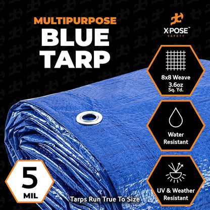 Better Blue Poly Tarp 12' x 16' - Multipurpose Protective Cover - Lightweight, Durable, Waterproof, Weather Proof - 5 Mil Thick Polyethylene - by Xpose Safety
