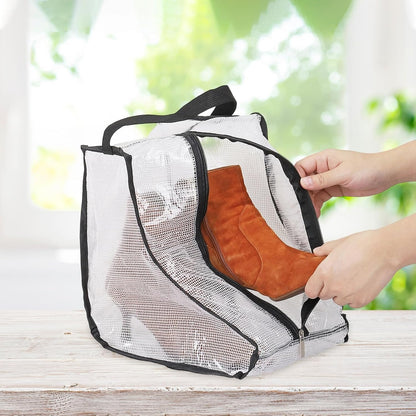 Boot Storage Bags [2PCS] - Plastic Short Boot Carry Bags Clear Shoe Bags with Handle for Travel & Daily Use - [Gray] Waterproof & DustProof Boot Bags for Cowboy Boots