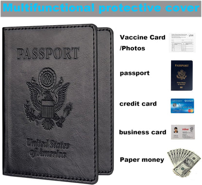 Passport Holder 2Pcs, Passport Cover Wallet Case for Women Men Family, Passports Book Holders Travel Must Haves Cruise Ship Essentials (Black & Rose Red)