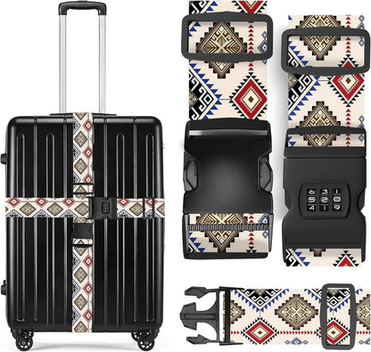 2 Pack Luggage Straps, Adjustable Cute Printing with Combination Lock Luggage Straps for Women Men Travel School Business Trips-Boho