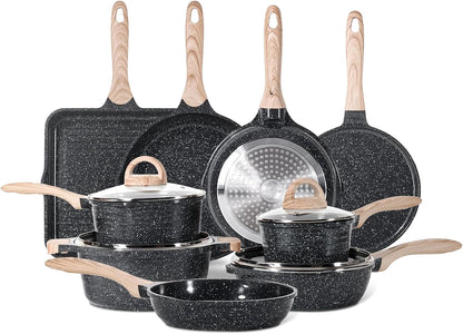 JEETEE 24Pcs Ceramic Cookware Set, Gray Pots and Pans Set Non Stick, Kitchen Healthy Non Toxic Induction Cookware Sets W/Saucepans, Sauté Pan, Griddle, Crepe Pan & Pancake Rake (PFAS,PFOA Free)