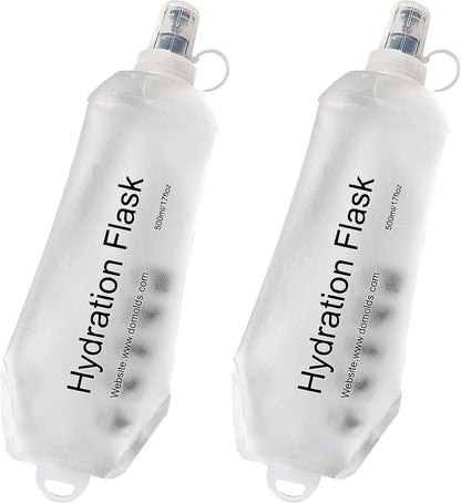 CLINTT 500ml Soft Flask, Foldable Running Water Bottle, TPU Folding Soft Water Flask, BPA-Free Collapsible Flask for Hydration Pack Running Vest, Cycling, Climbing, Hiking - 2Pcs, White