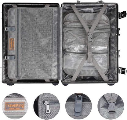 TRAVELKING All Aluminum Luggage with TSA Locks Metal Hard Shell Zipperless Spinner Alloy Metal Suitcase (Cool Metallic, 28 Inch)