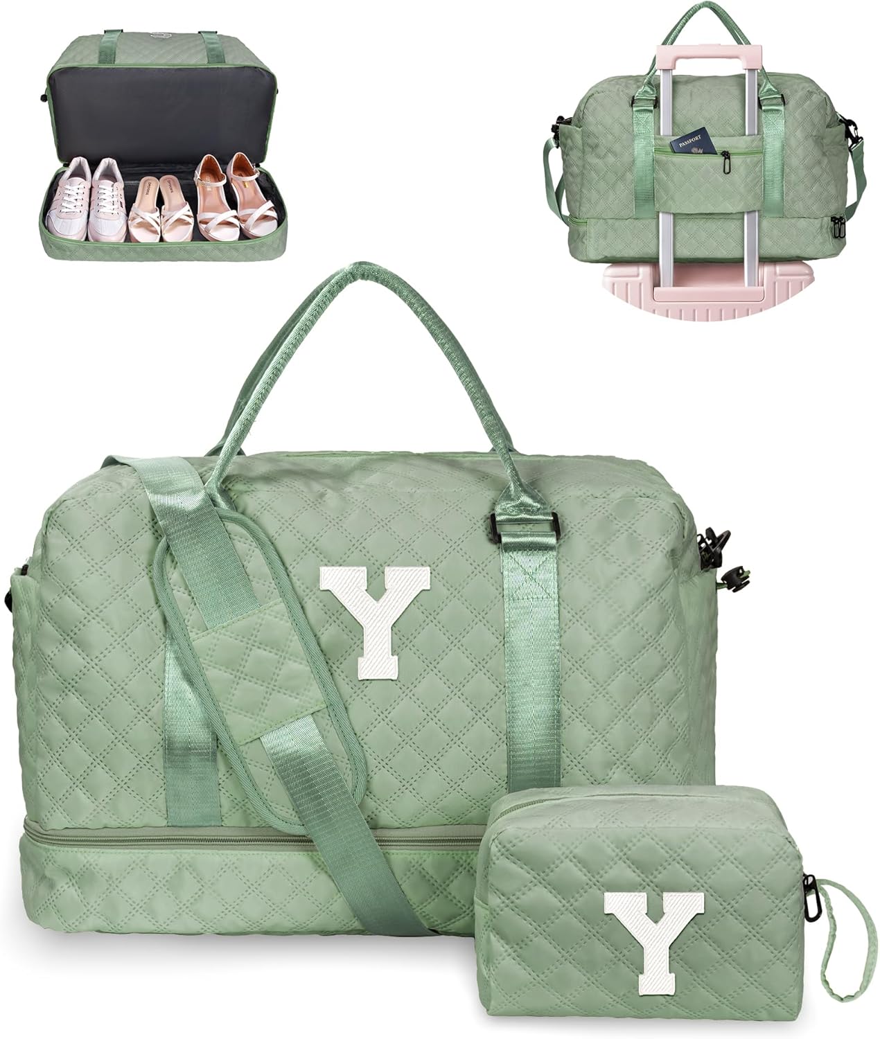 Monogrammed Gifts for Women-Initial Travel Bag with Shoe Compartment, Personalized Weekender Bag, Monogram Overnight Bag for Women, Girl Duffel Bag with Makeup Bag (Letter Y)
