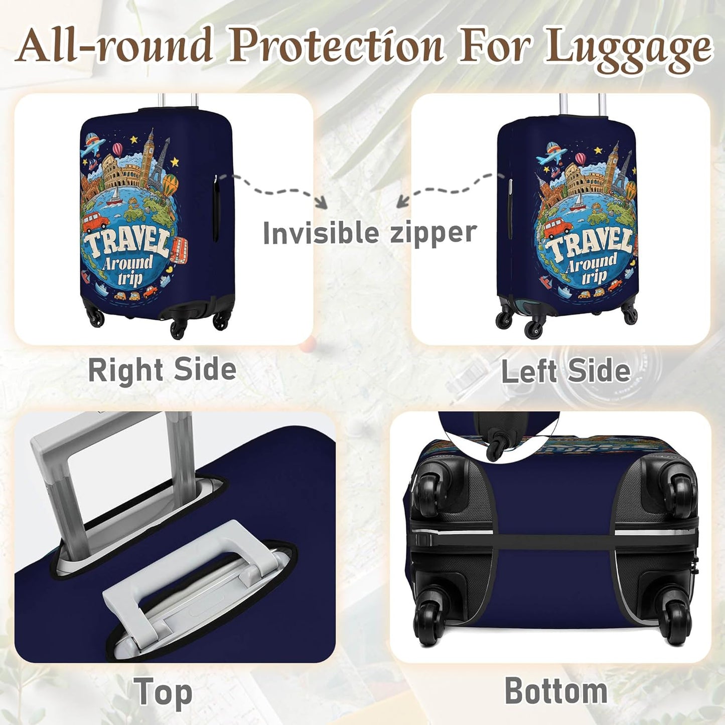 Luggage Cover, Travel Suitcase Covers, Elastic Suitcase Protective Cover, Scratchproof Luggage Protector, Washable Dustproof Trolley Case Protector Fit 22-28 Inch (word, M（22-24inch suitcase）)