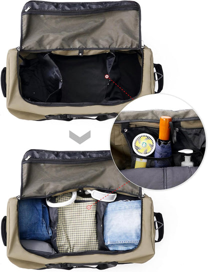 CONTAIL 32”110L Expandable 140L Rolling Duffle Bag with 2 Inline Wheels,Convertible Weekend Travel Bag with Bungee-Cord System,Army Green